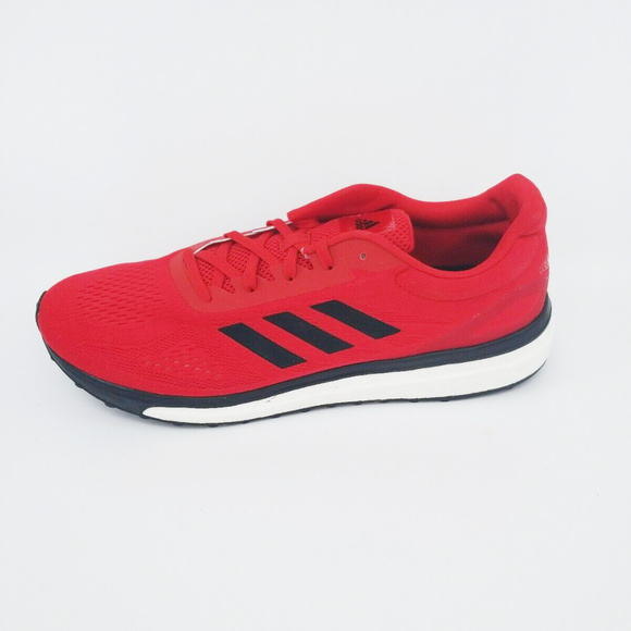 Adidas Mens Boost Red Black Lace Up Running Shoes - Picture 2 of 8